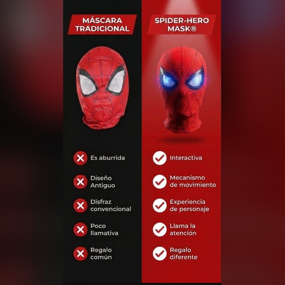 Máscara SpiderHero con Ojos LED Movibles — Control por Mentón 🕷️ — 2