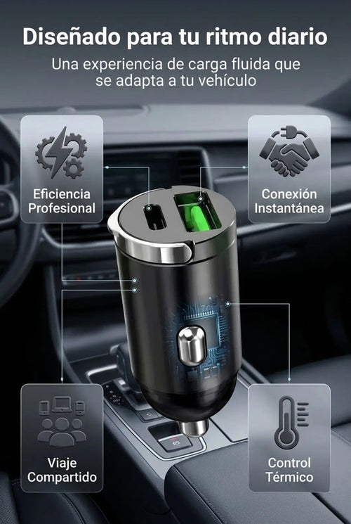 Cargador de Auto 2 en 1 USB + Tipo C — Carga Rápida de Verdad