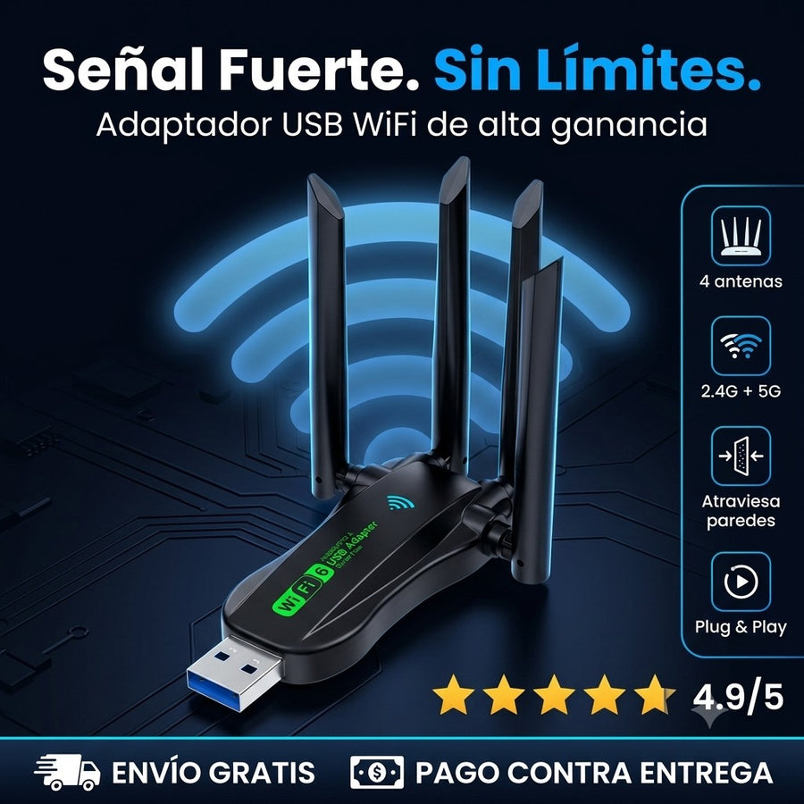 Antena USB WiFi de Alta Ganancia — Senal Fuerte Sin Limites 📶