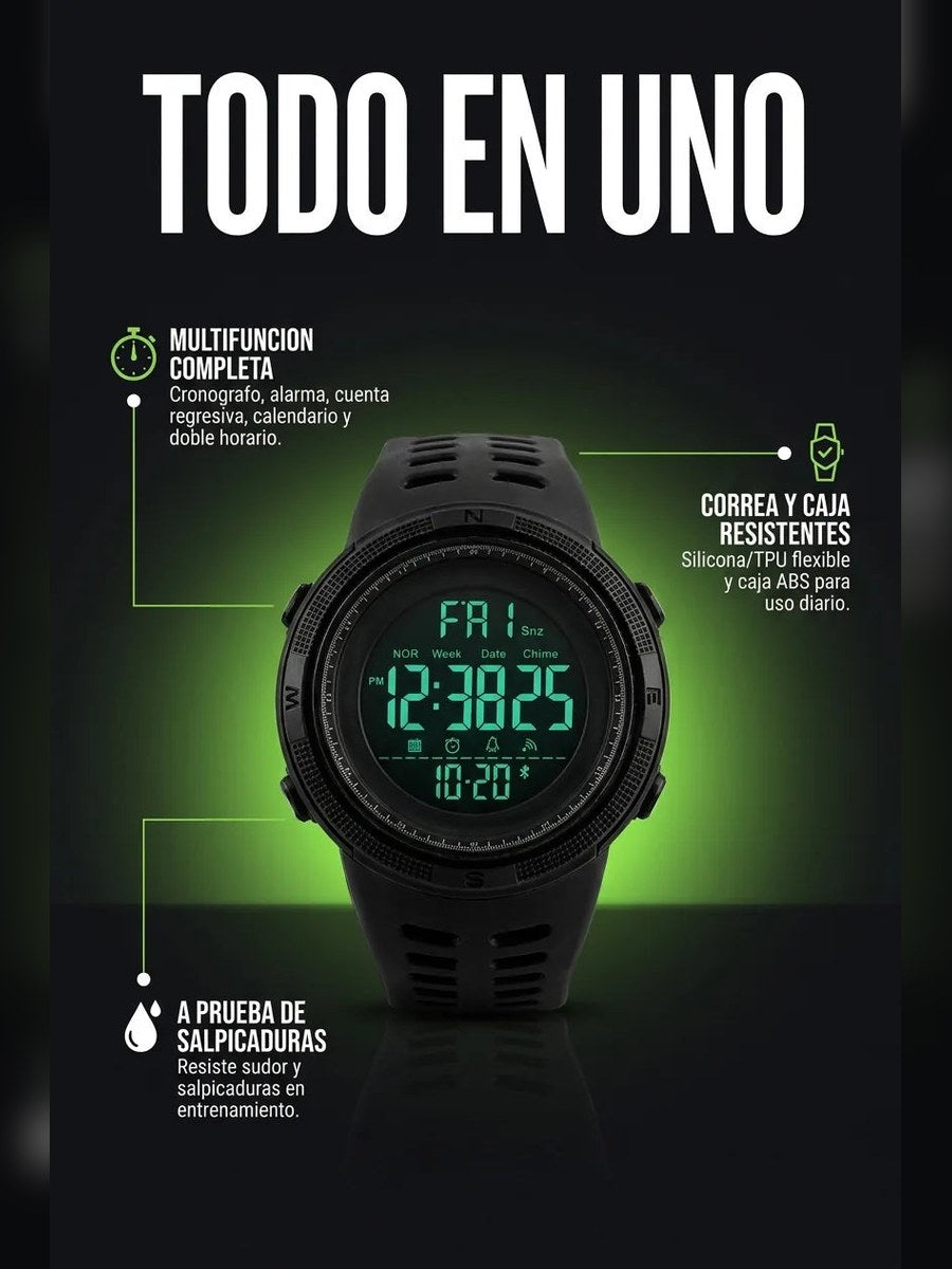 Reloj Deportivo Multifunción ⏱️ Cronógrafo, Alarma, Luz LED y Doble Horario — 3