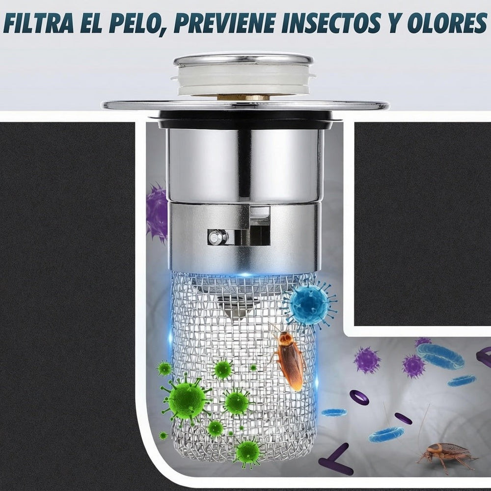DrainGuard 2x1 — Filtro Antiresiduos para Desague · Atrapa el Pelo y Evita Atascos 🚿