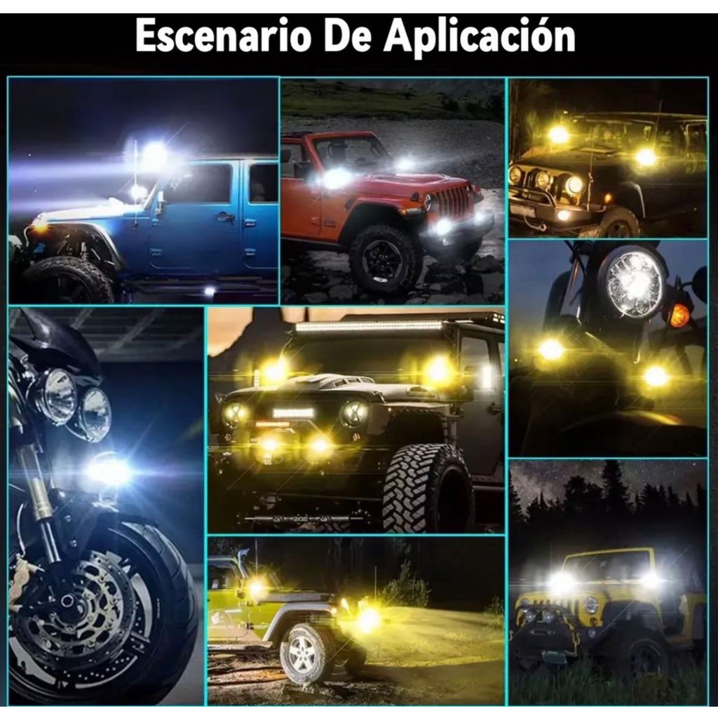 Faros LED Auxiliares de Largo Alcance — Pack 2 · Luz Blanca y Ámbar 🔦