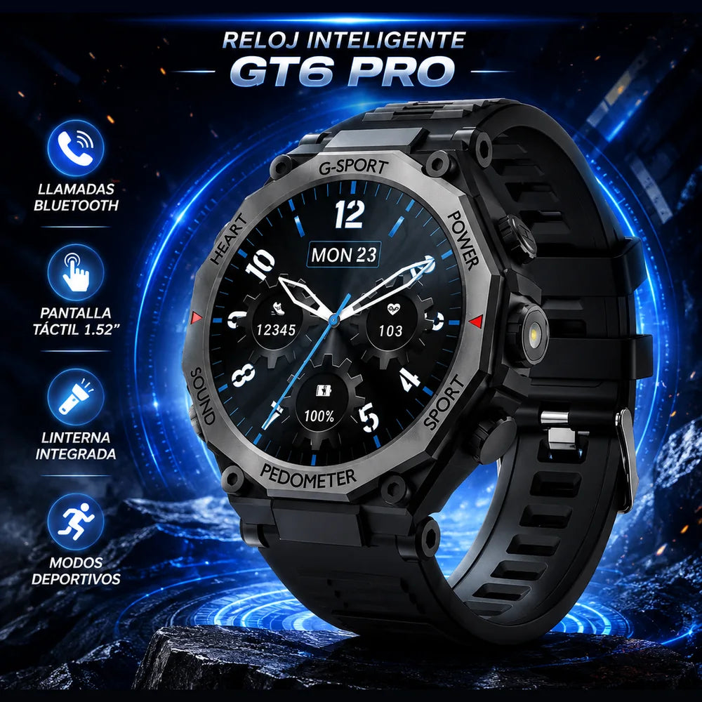 Reloj Inteligente GT6 Pro — Llamadas Bluetooth y Linterna