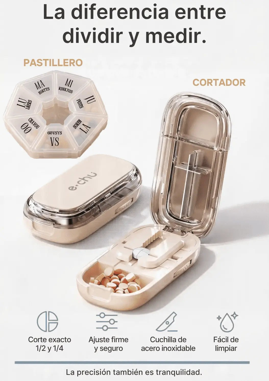 Cortador de Pastillas de Precisión 💊 Cortes 1/2 y 1/4 con Pastillero Integrado — 2