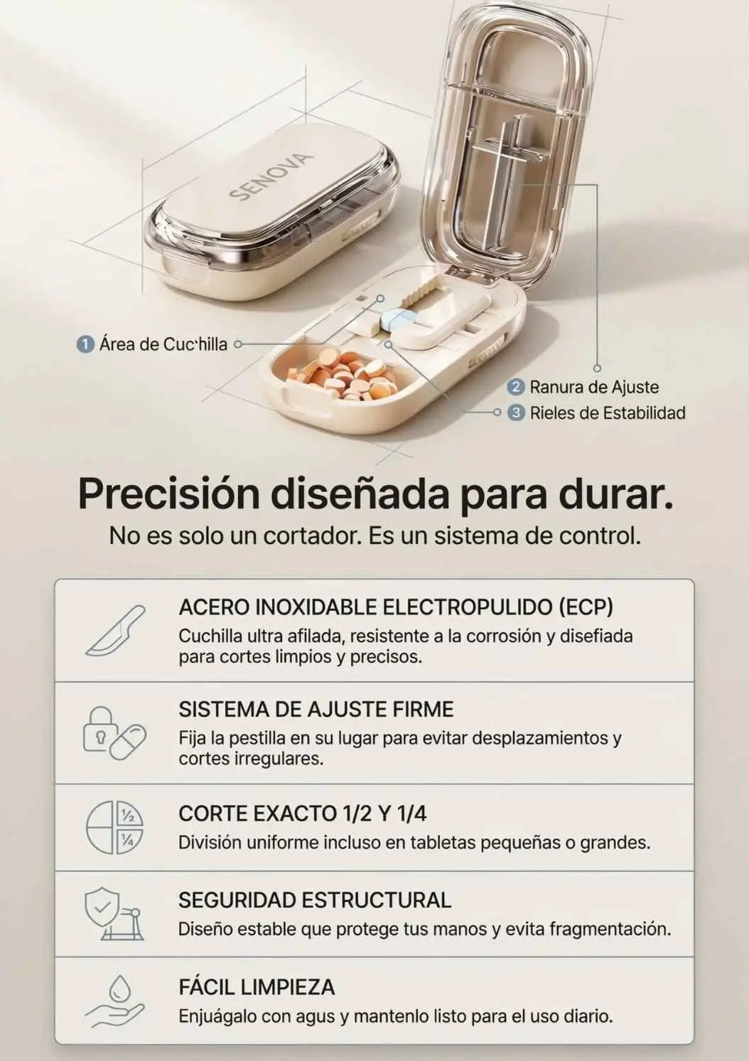 Cortador de Pastillas de Precisión 💊 Cortes 1/2 y 1/4 con Pastillero Integrado — 4