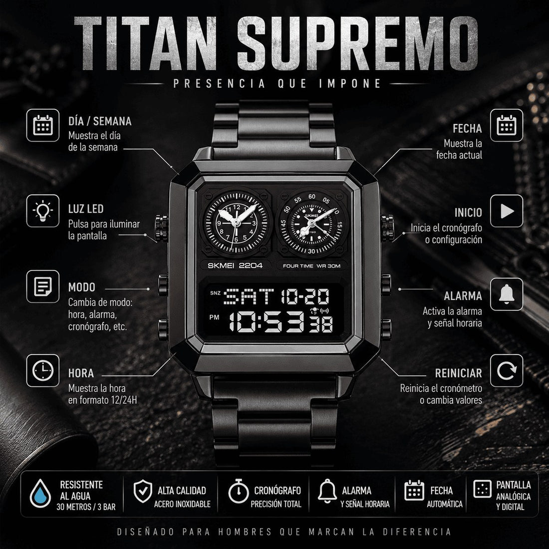 Reloj Titán Supremo SKMEI 2204 + Pulsera Esclava de Regalo