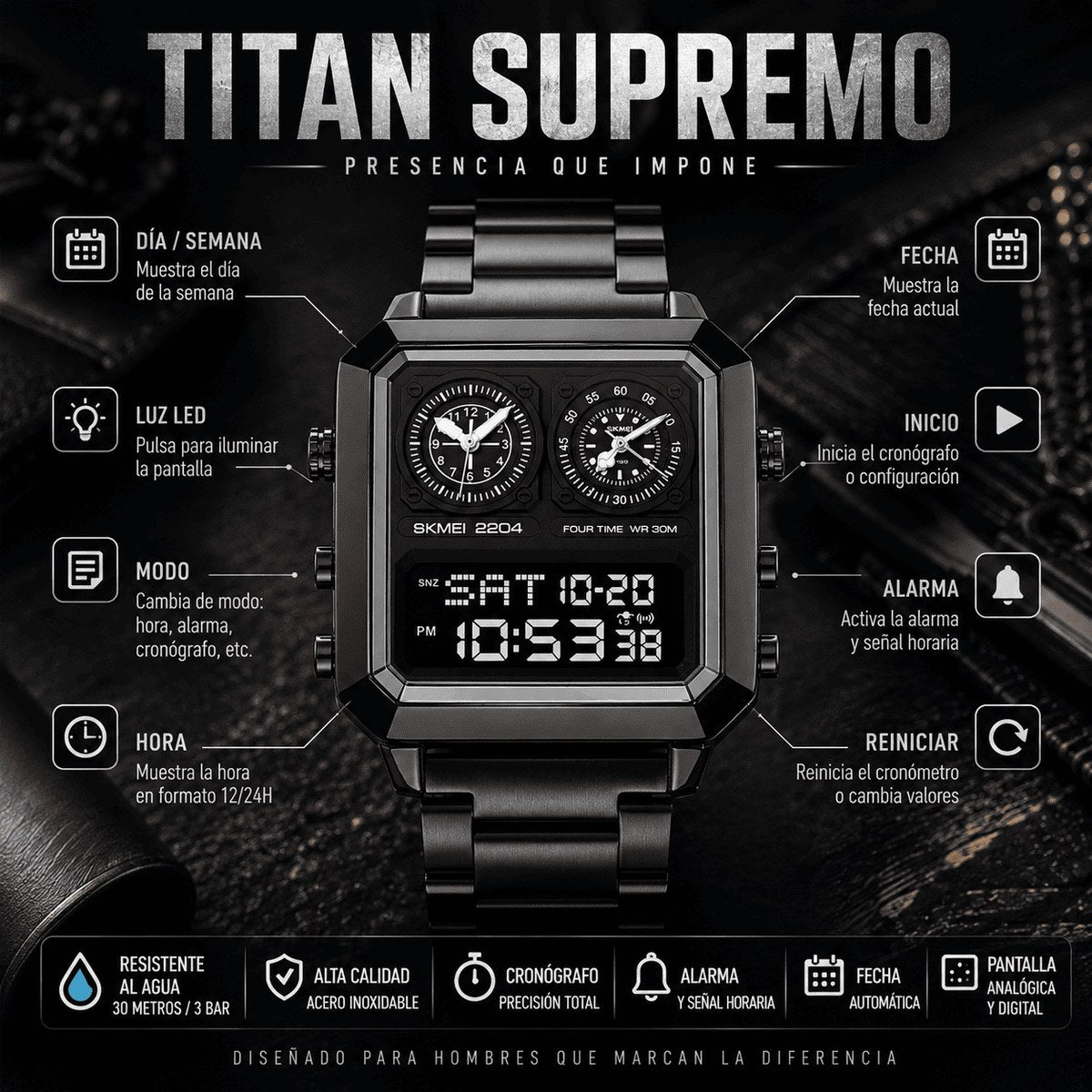 Reloj Titán Supremo SKMEI 2204 + Pulsera Esclava de Regalo