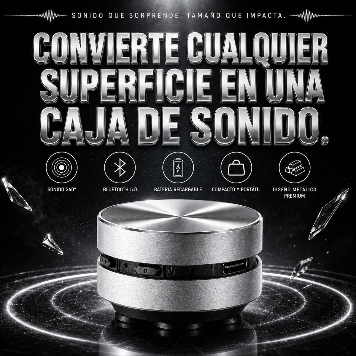 Mini Parlante Inalámbrico — Convierte Cualquier Superficie en Sonido