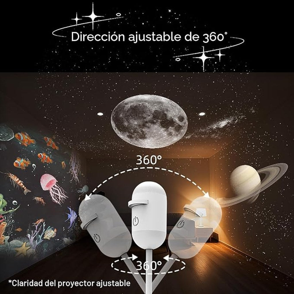 Proyector de Estrellas USB 2 en 1 — Giro 360° y Brillo Regulable 🌌