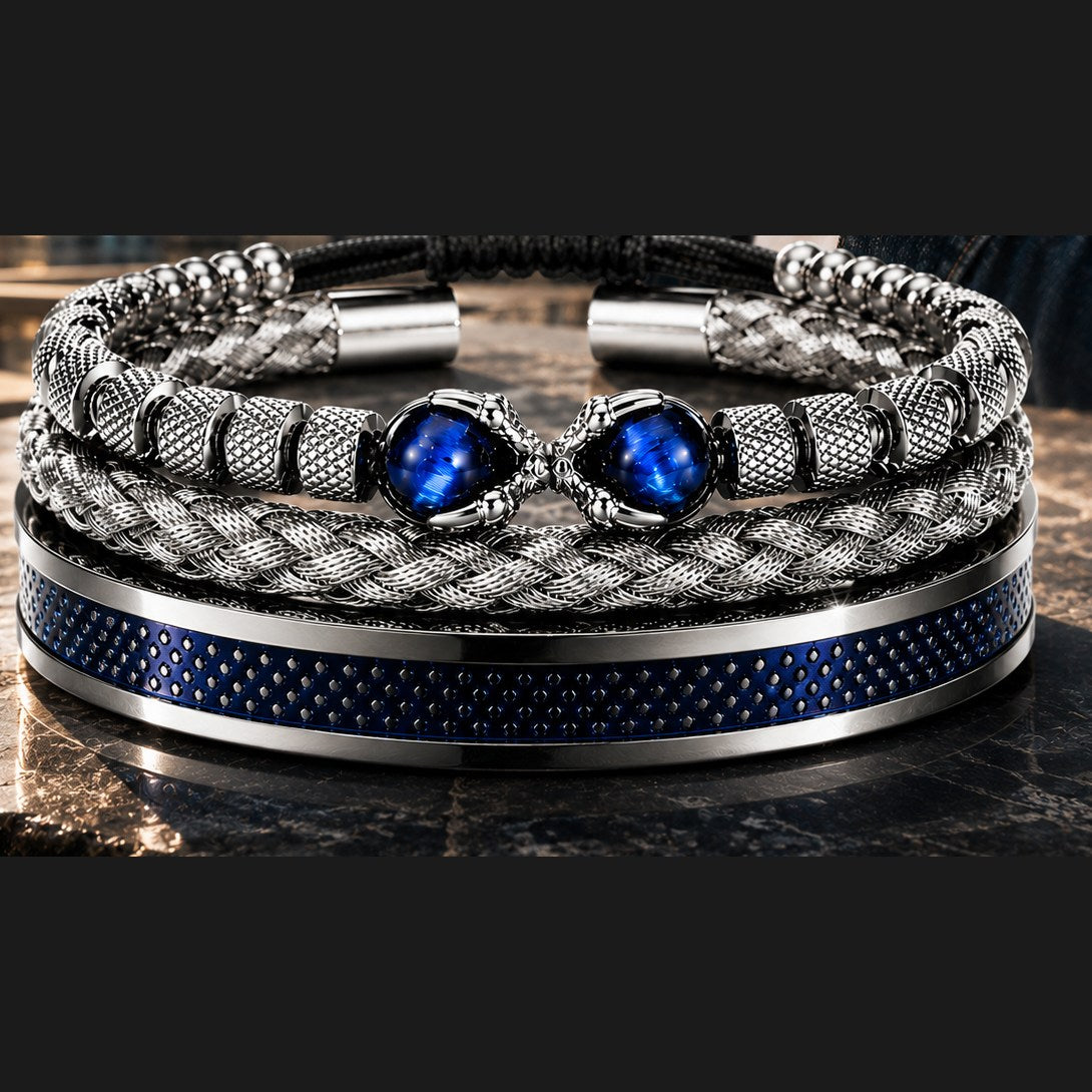 Set de 3 pulseras para hombre con detalles azules