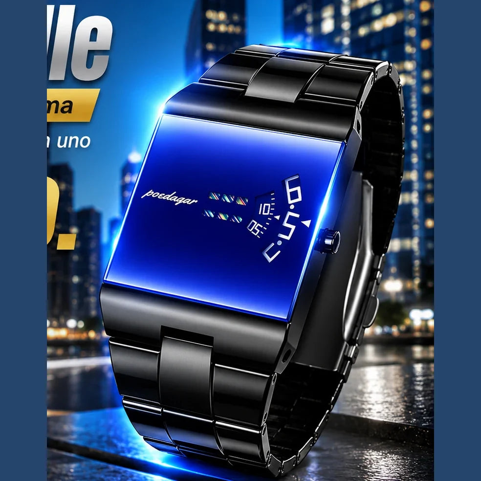 Reloj Futuro Elite — LED Azul, Tecnología y Elegancia