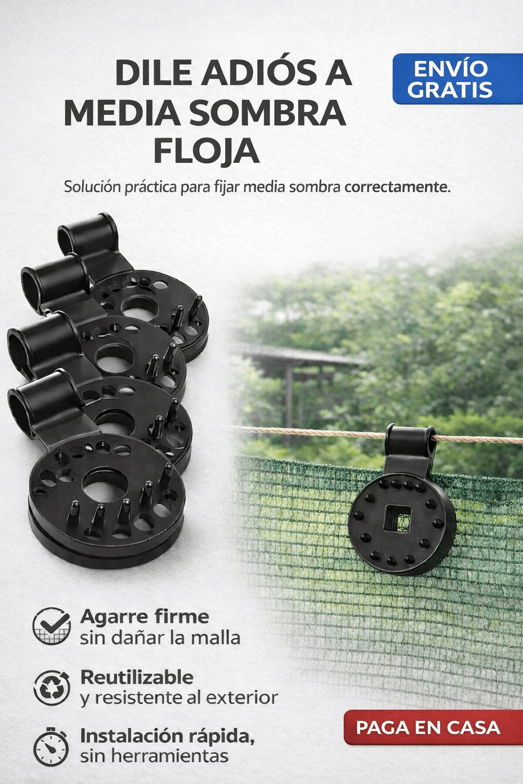 Shade Grip — Clips de Fijación para Media Sombra · Pack 20 (hasta 100 m)