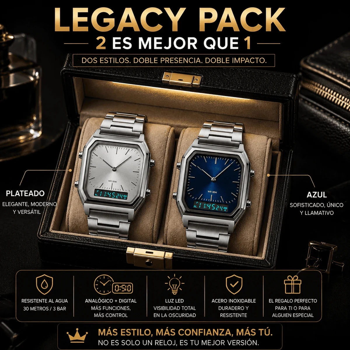 Set Legacy — 2 Relojes SKMEI Originales (Plateado + Azul)