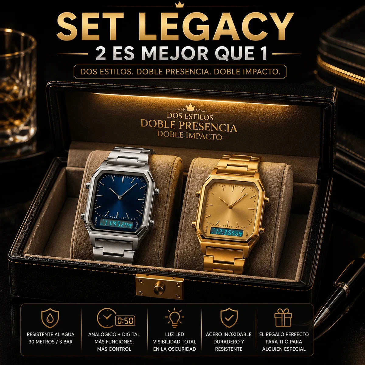 Set Legacy — 2 Relojes SKMEI Originales (Plateado + Azul)